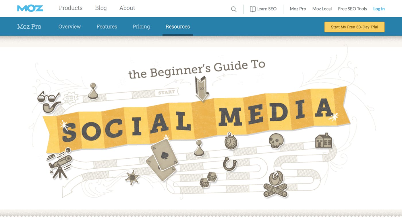 راهنمای مبتدی برای رسانه های اجتماعی Moz یکی از دقیق ترین و جامع ترین راهنماهای مربوط به بازاریابی رسانه های اجتماعی موجود است.