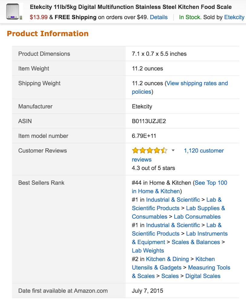 مثال صفحه محصول آمازون