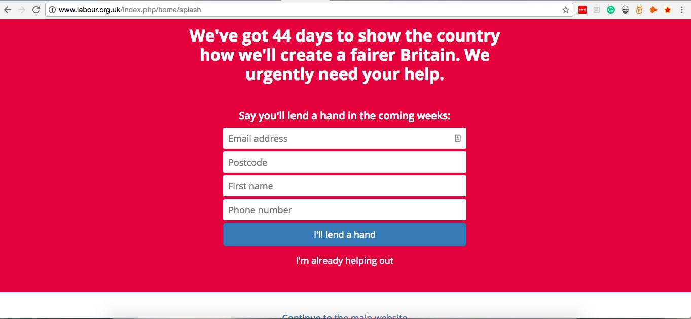 Labour party website used urgency tactics during the campaign.