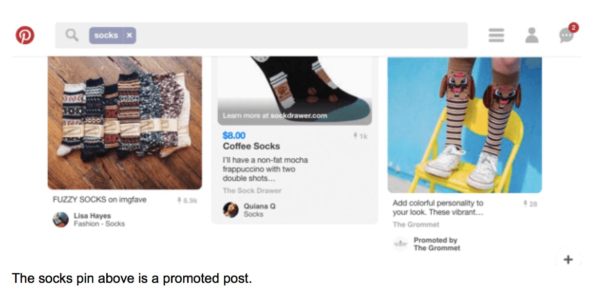 The socks pin above is a promoted post.