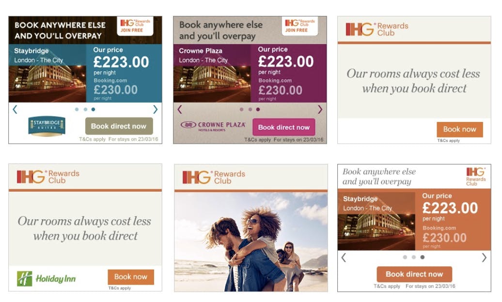 El grupo hotelero IHG, propietario de las cadenas Holiday Inn e Intercontinental, comenzó a publicar anuncios programáticos para alentar a los usuarios a reservar directamente, en lugar de hacerlo con sitios de terceros como Expedia o Booking.com. 