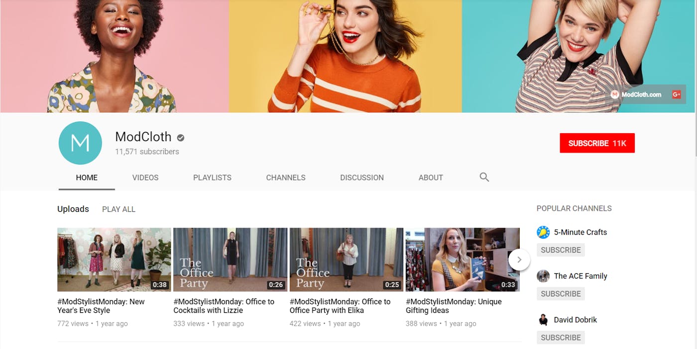 ModCloth fashion brand uses YouTube well.
